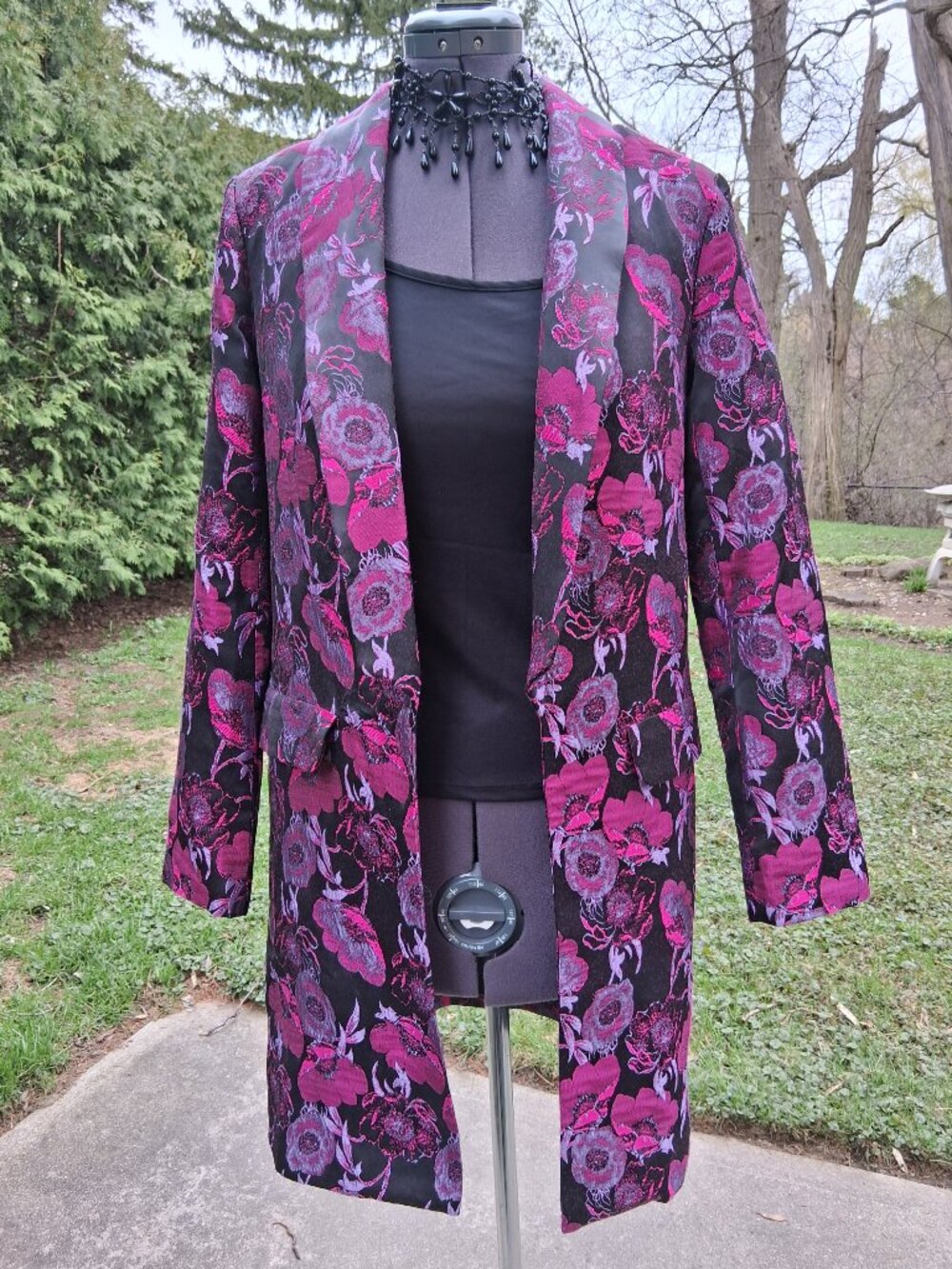 House of Harlow Revolve 1960  Women's Floral Open Blazer Jacket Pink & Black S/M - Picture 4 of 10